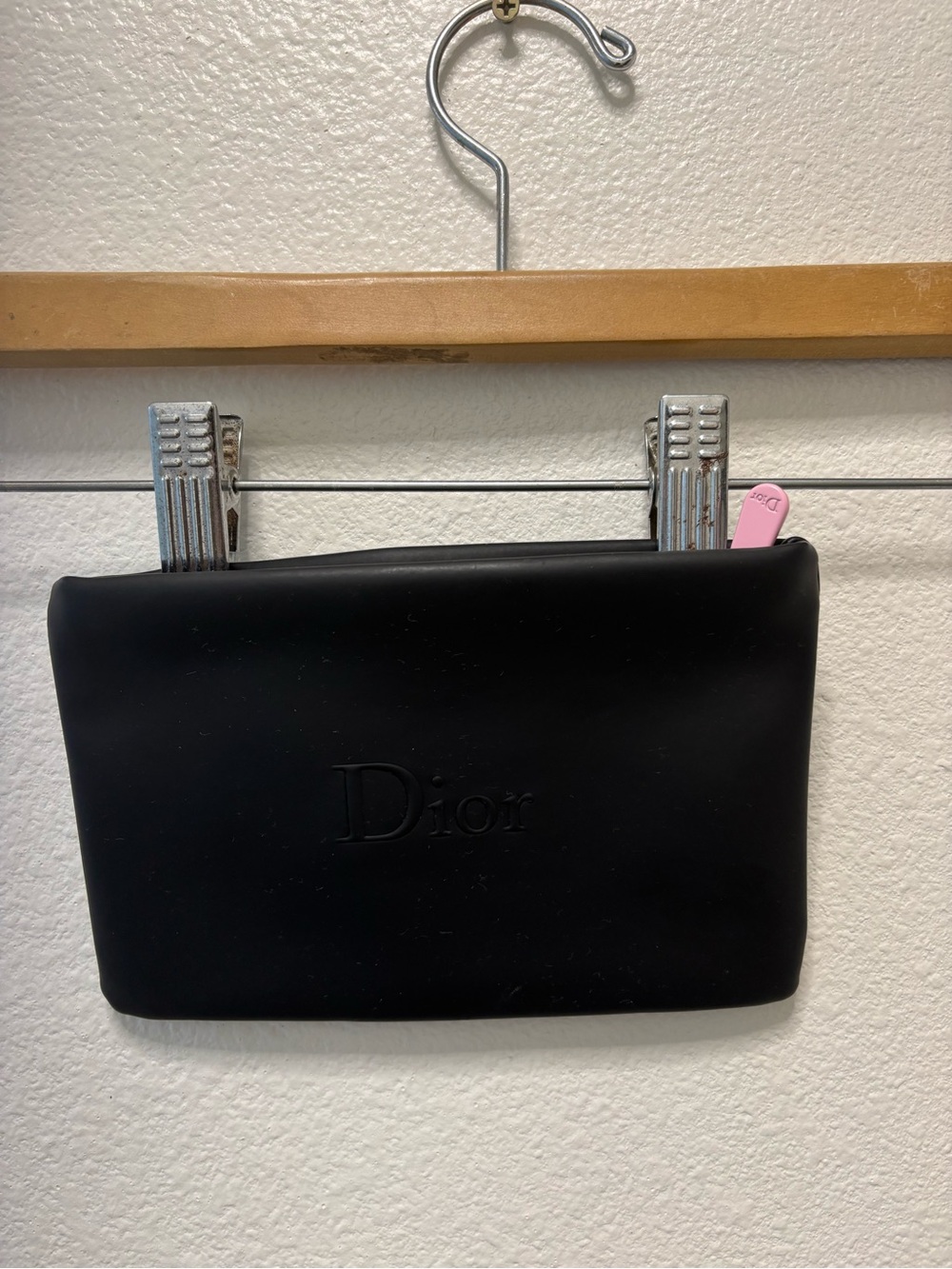 Dior Black Embossed Logo Leather Clutch